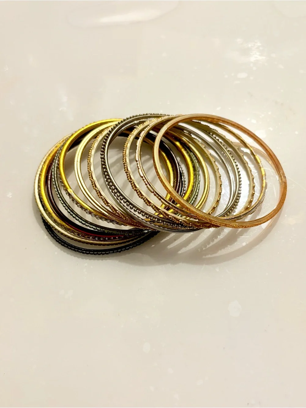 Gold and Pink Stacked Bangle Bracelet Set of 13 - Women Jewelry